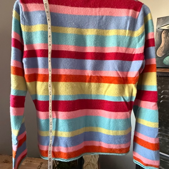Garnet Hill 100% Cashmere Sweater Womens Medium Multi Color Striped Crew Neck M - Picture 5 of 5